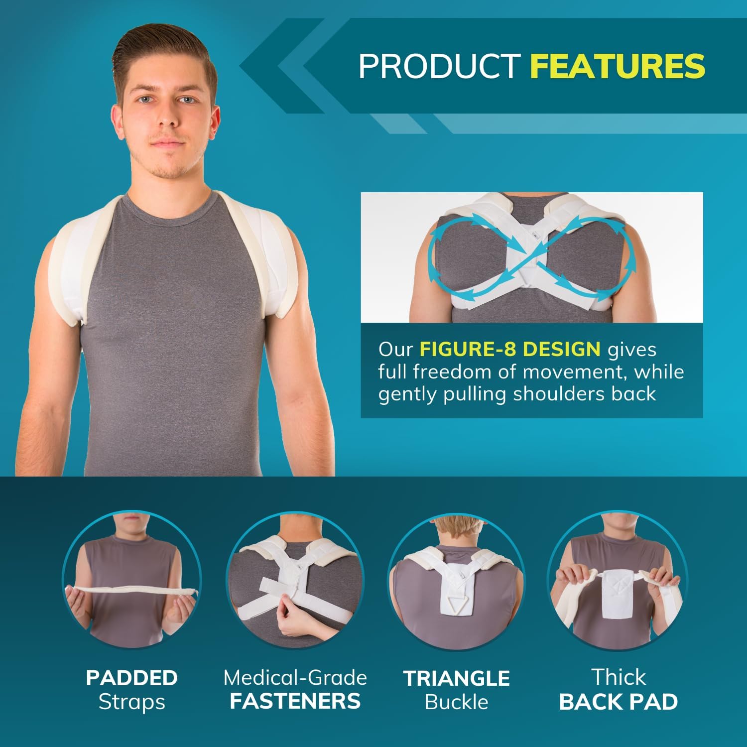 BraceAbility Clavicle Support Brace Figure 8 Upper Back Posture Corrector for Shoulder

