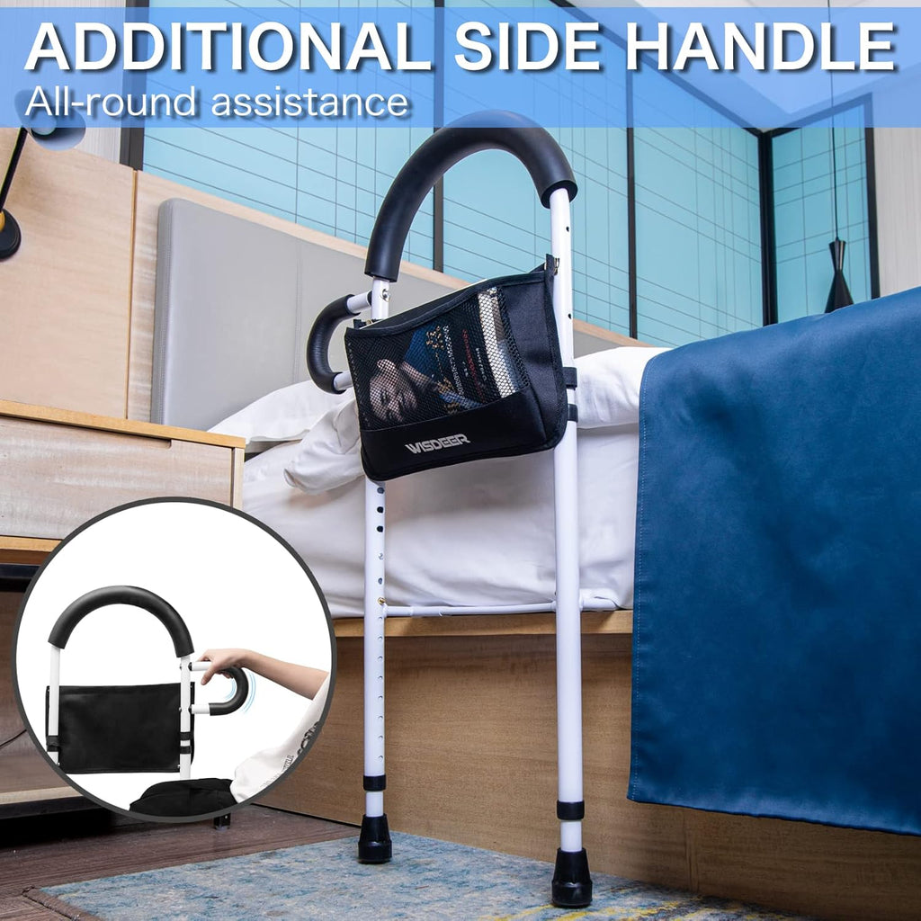 WISDEER Bed Rails for Seniors Dual Handle Bed Assist Grab Bars with Storage Pouch

