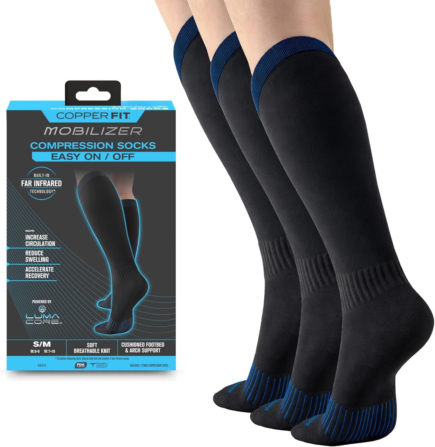 Copper Fit Mobilizer Compression Socks Easy On & Off Circulation Support for Men and Women

