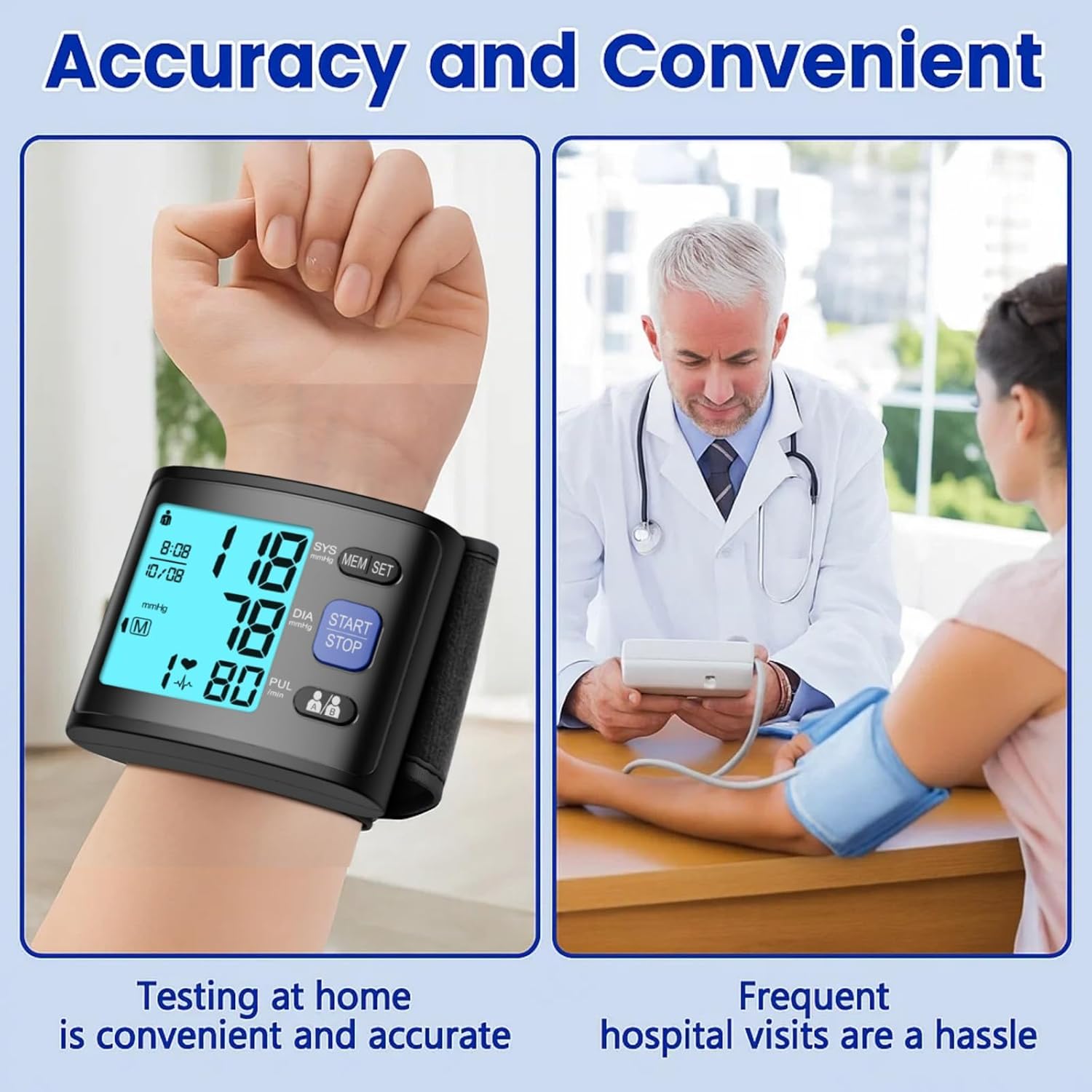 GUAEVER Automatic Wrist Blood Pressure Monitor with Backlit Display and Voice

