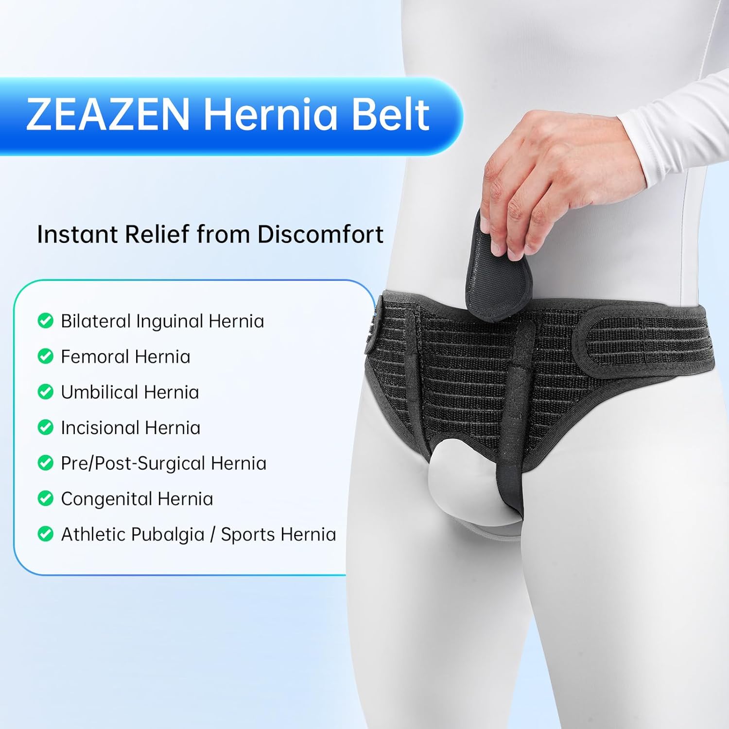 ZEAZEN Hernia Belt for Men Adjustable Inguinal Hernia Support Brace

