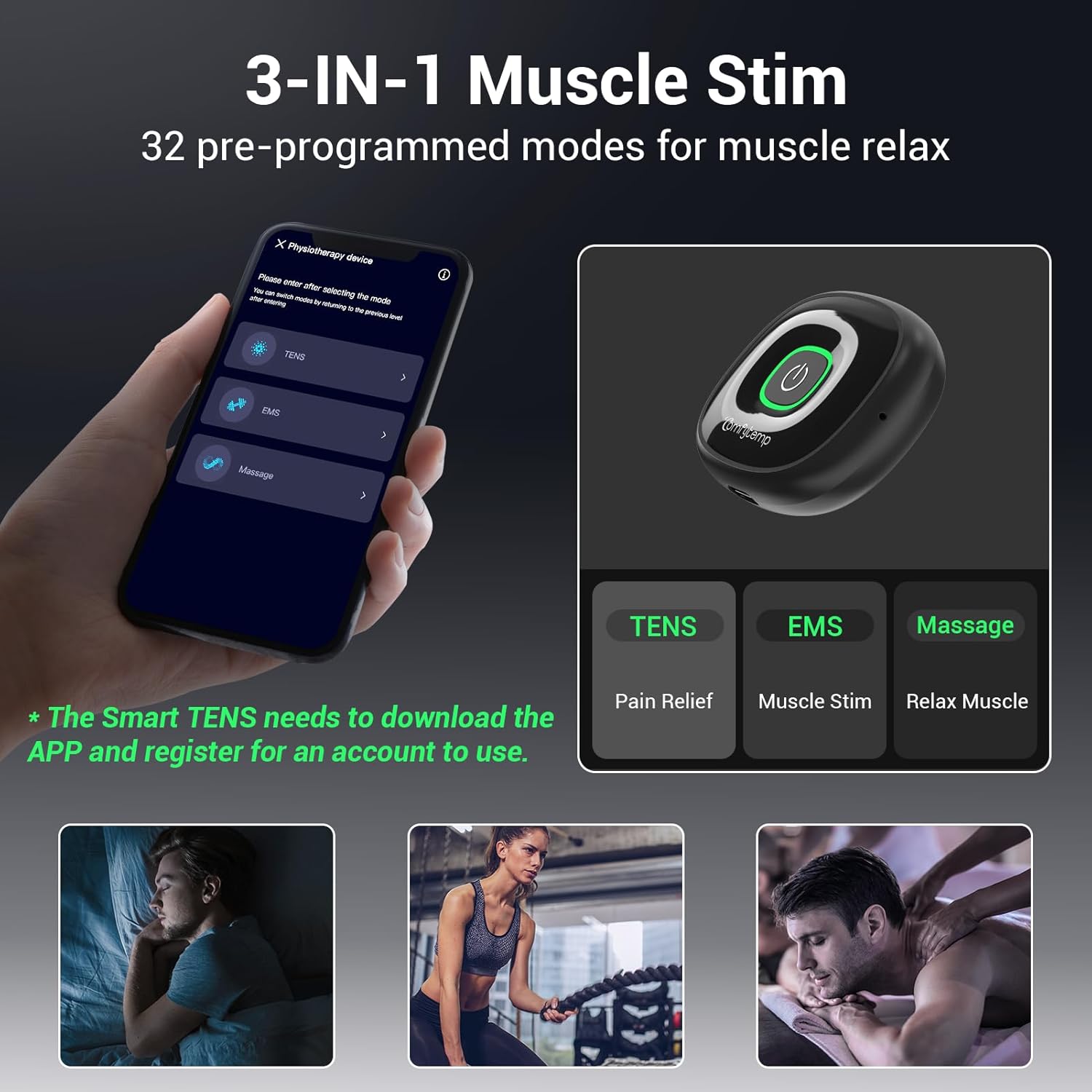 Comfytemp Wireless TENS EMS Muscle Stimulator with App Smart Dual-Mode Pain Relief

