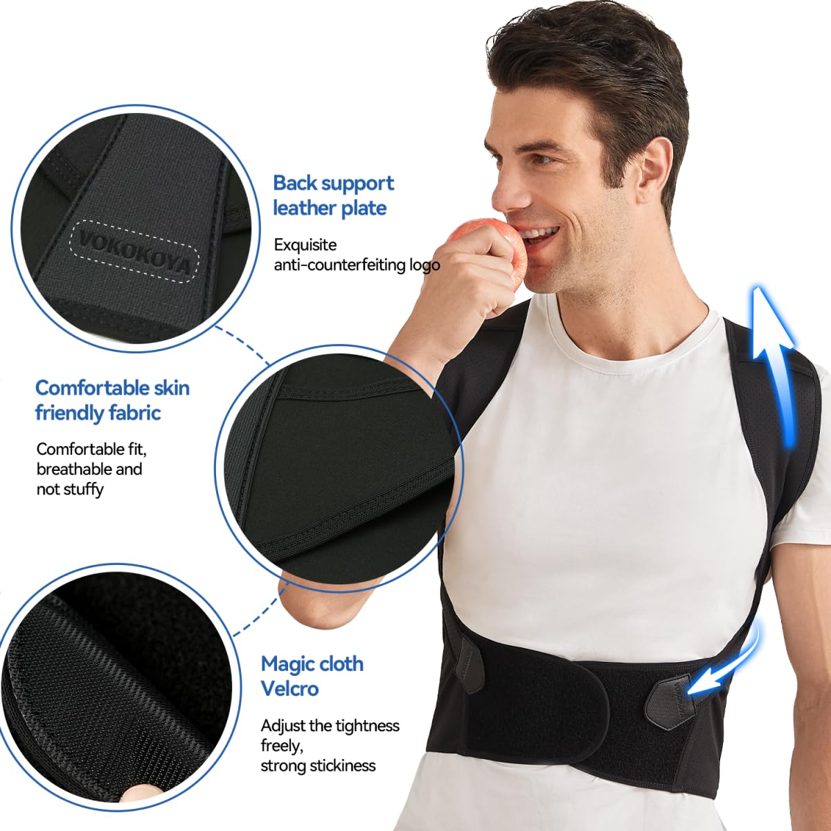 VOKOKOYA Posture Corrector for Women and Men, Adjustable Back Support Brace

