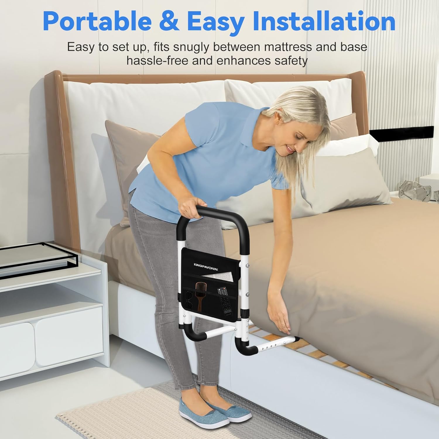 KingPavonini Bed Rails for Elderly Adults Safety, Adjustable Bed Assist with Handle

