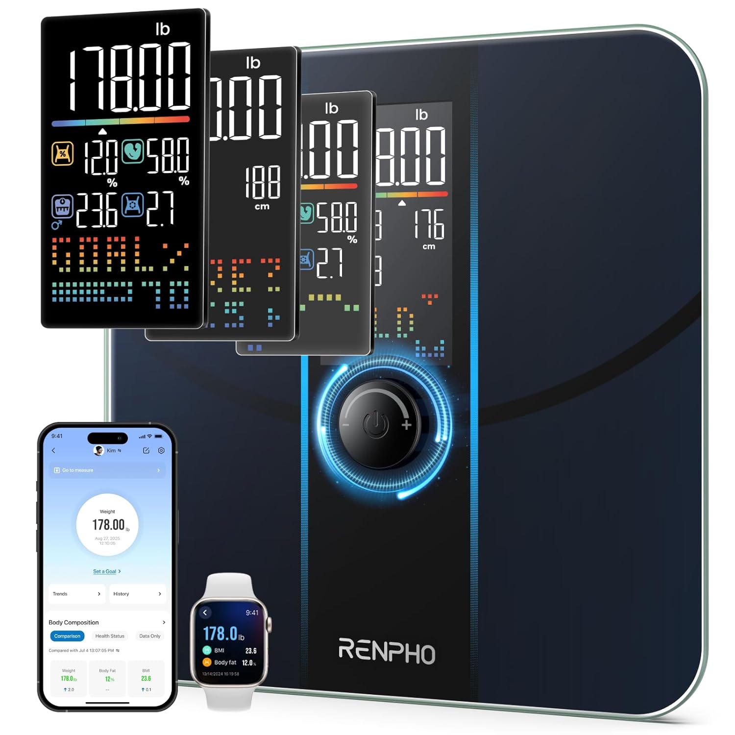 RENPHO Smart Body Composition Scale for Bathroom Weight, Body Fat, BMI & Muscle, 400 lb

