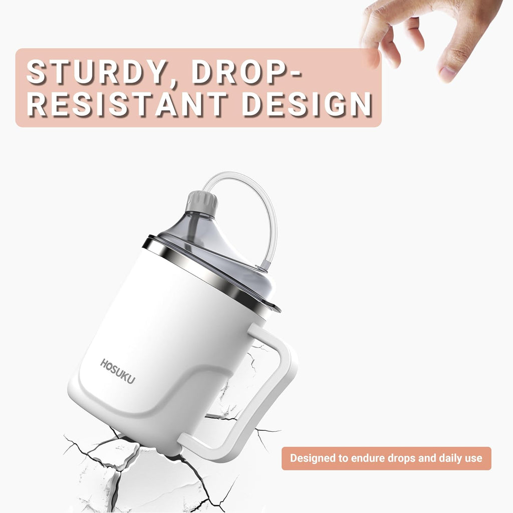 Spill-Proof Sippy Cup for Elderly, Stainless Steel Straw Cup, 13.5 oz

