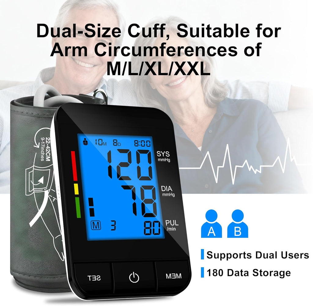 SDUNW Automatic Upper Arm Blood Pressure Monitor for Home Use with Dual-Size Cuffs

