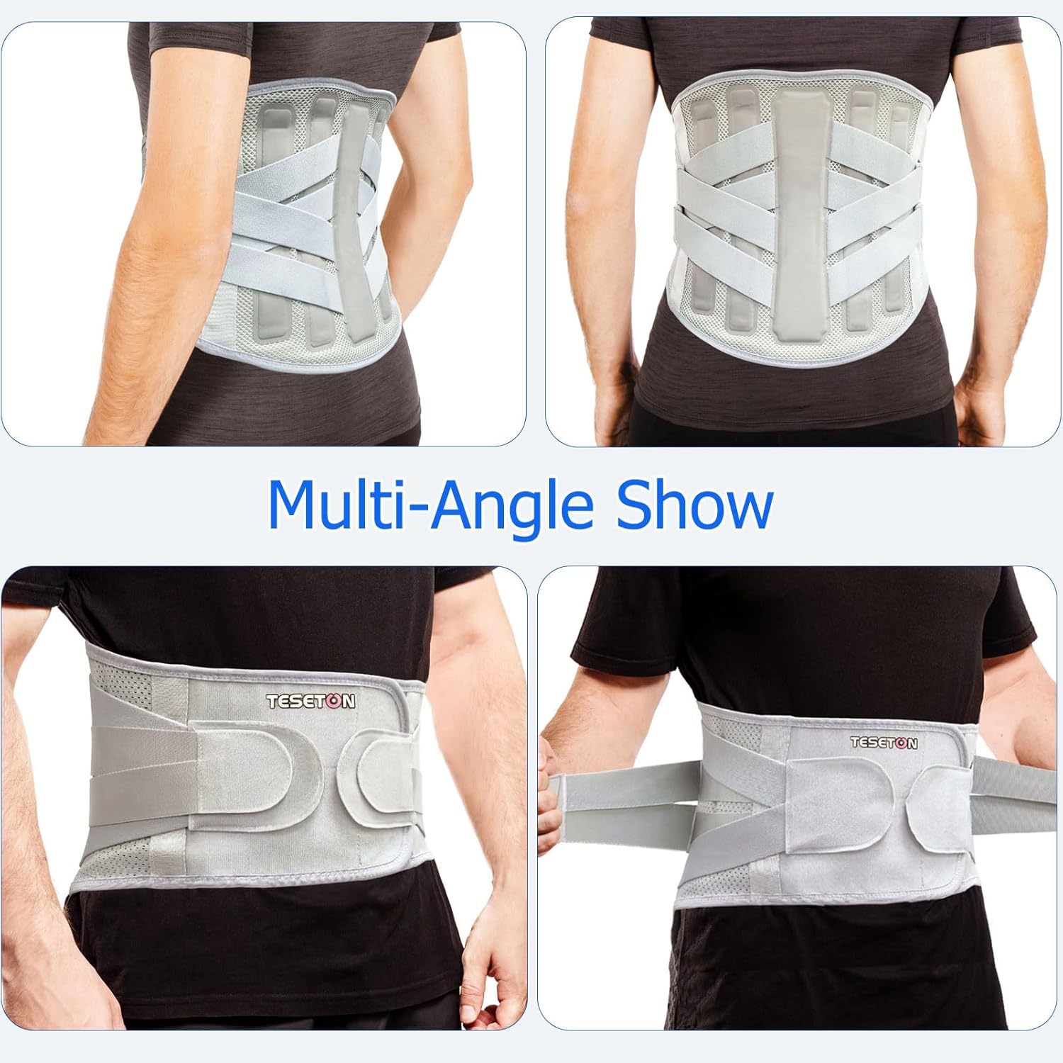 TESETON Lumbar Back Brace for Lower Back Pain, Adjustable Support Belt

