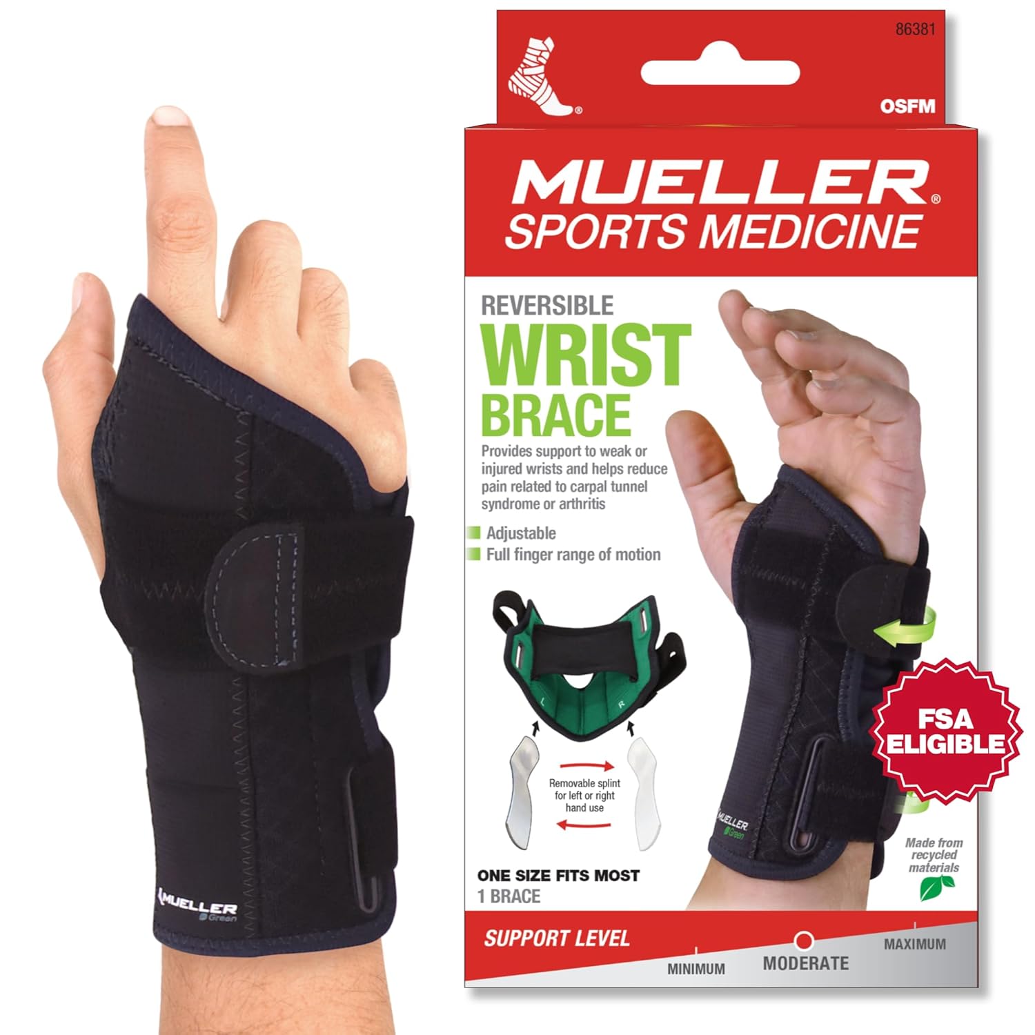 Mueller Sports Medicine Reversible Wrist Brace, Adjustable Wrist Pain Support

