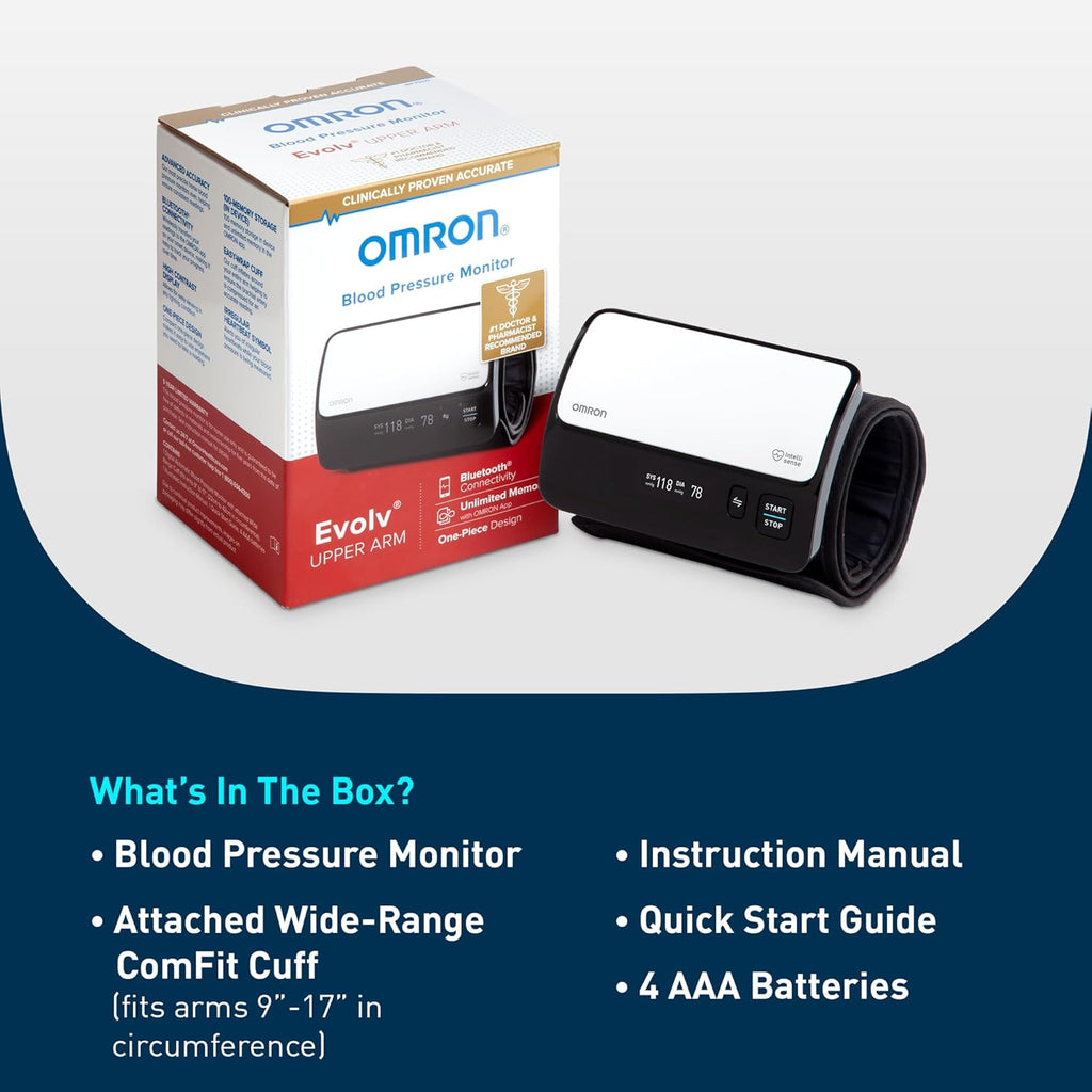 Omron Evolv Wireless Upper Arm Blood Pressure Monitor with Bluetooth and OMRON Connect App

