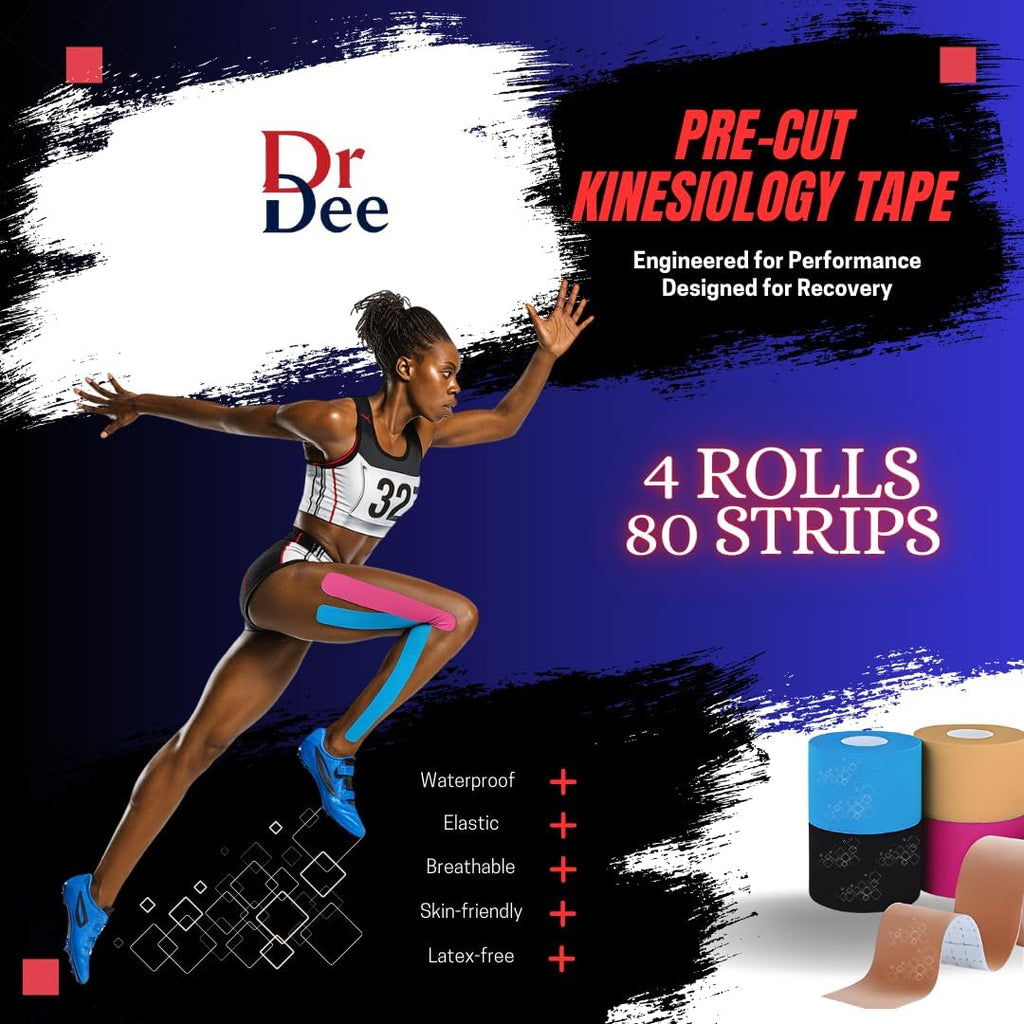 KT Tape Pre-Cut Kinesiology Sports Muscle Tape, Elastic Waterproof 4 Rolls

