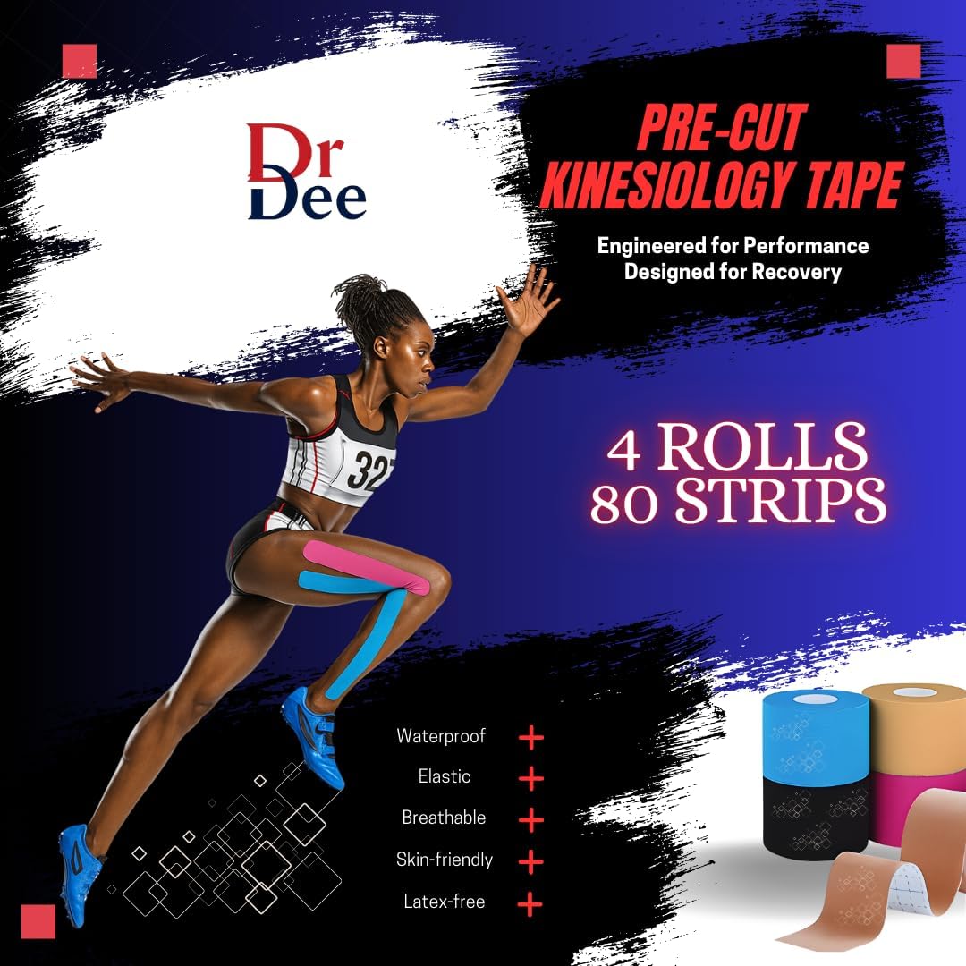 KT Tape Pre-Cut Kinesiology Sports Muscle Tape, Elastic Waterproof 4 Rolls

