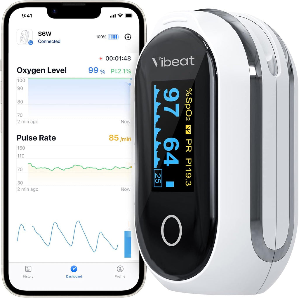 Vibeat Rechargeable Finger Pulse Oximeter with Bluetooth, OLED SpO2 & Pulse Monitor

