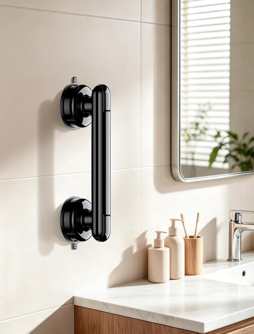 Coneclat Suction Cup Grab Bar for Shower and Bathtub, No-Drill, 350 lb

