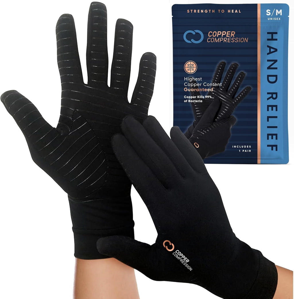 Copper Compression Arthritis Compression Full Finger Gloves with Touchscreen Fingertips

