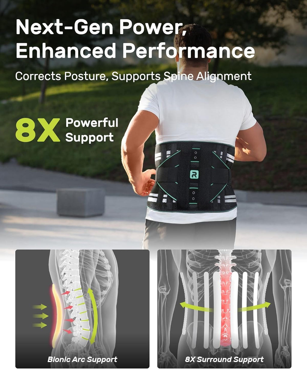Rakiie Back Brace for Lower Back Support Belt with 8 Stays, Elastic Lumbar Support

