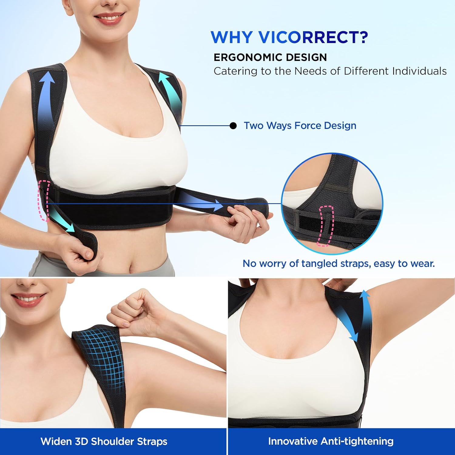 Vicorrect Posture Corrector Adjustable Upper Back Brace for Neck and Shoulder Support

