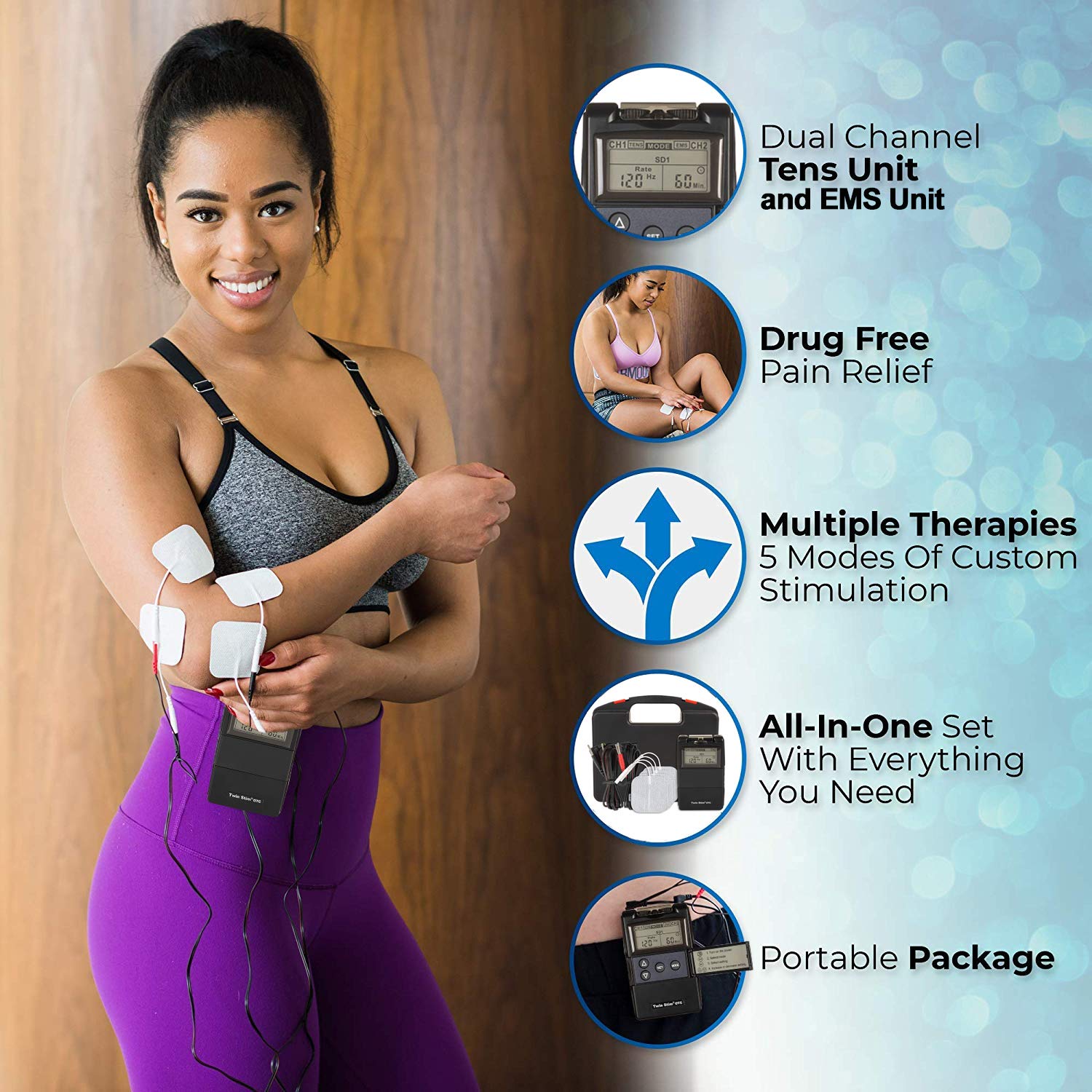 Roscoe Medical Dual Channel TENS and EMS Muscle Stimulator for Pain Relief

