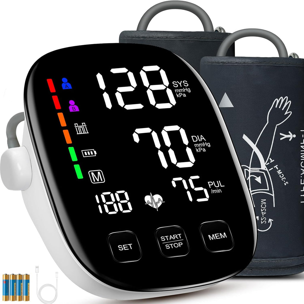 Blood Pressure Monitor for Home Use, Upper Arm, Backlit Display, Dual Power, WHO Indicator

