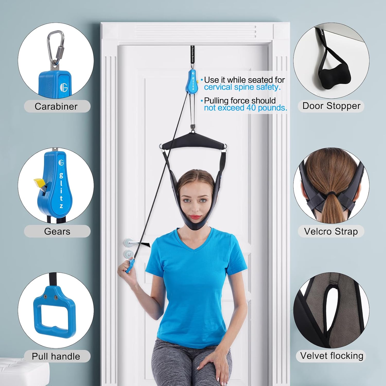 Cervical Neck Traction Device for Home Use, Over-Door Neck Stretcher Sling

