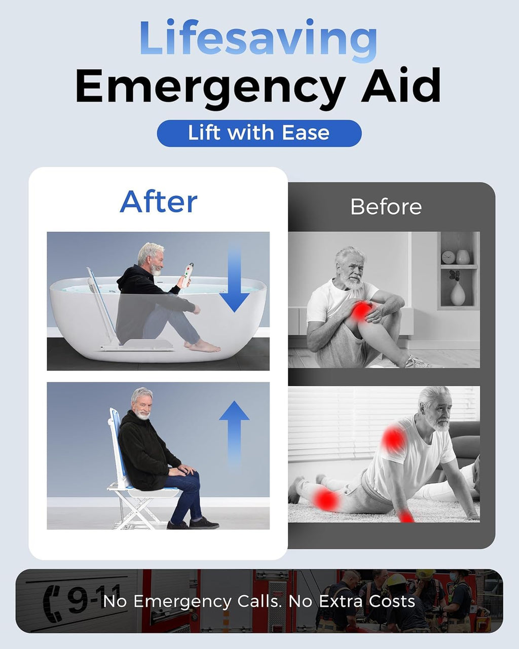 PPOLB Electric Floor & Bath Chair Lift for Seniors, Wireless Rechargeable, Waterproof

