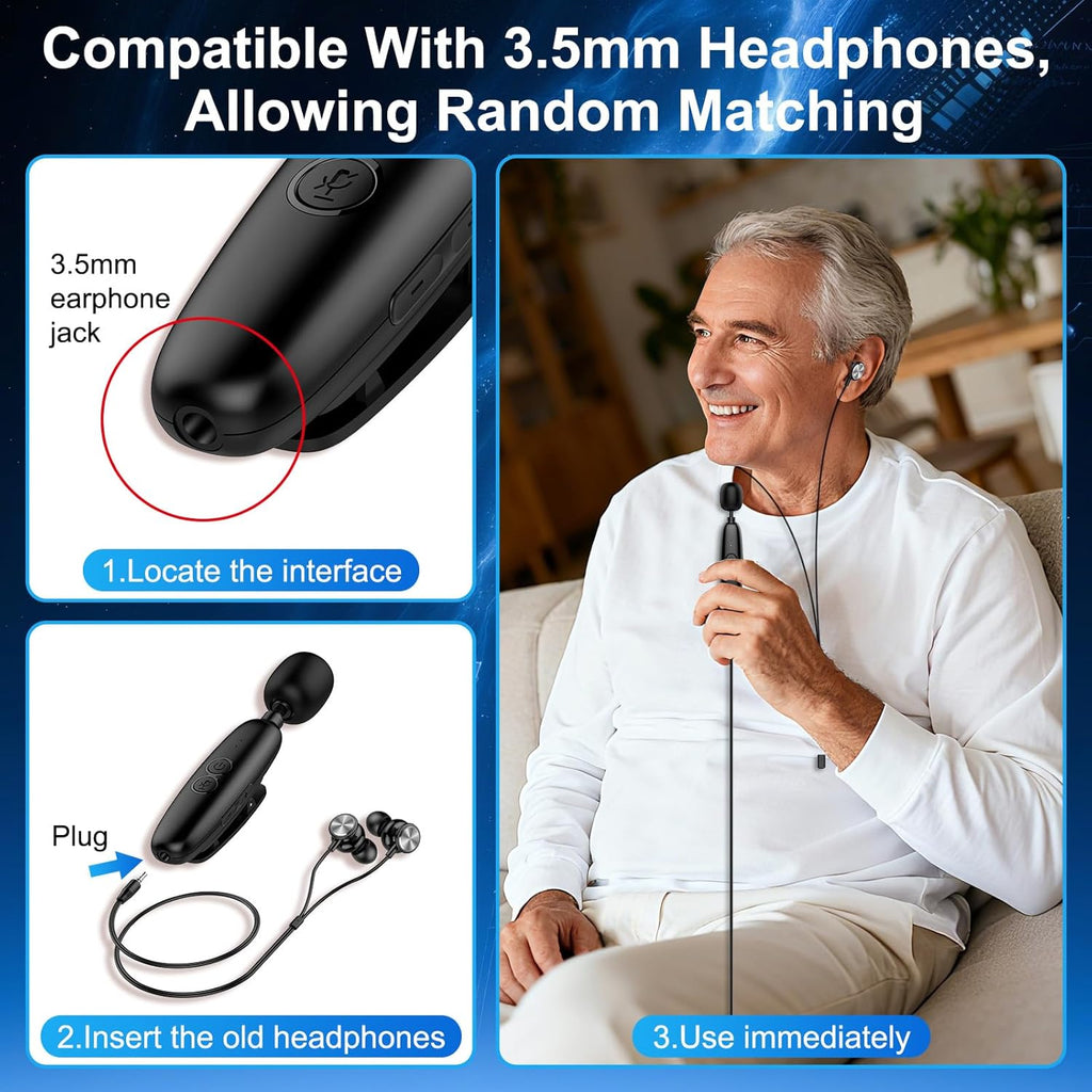IceHeat Personal Sound Amplifier for Seniors, Rechargeable 50dB Gain, 7-Level Tone

