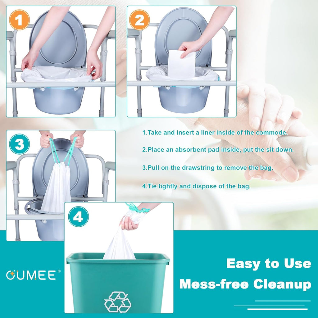 Disposable Commode Liners with Absorbent Pads, Leak-Proof Portable Potty Liner

