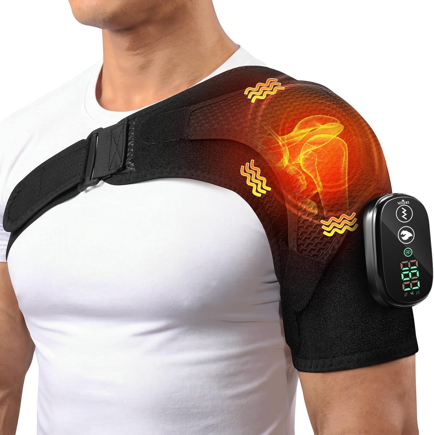 Cordless Heated Shoulder Massager with 3 Heat and Vibration Shoulder Wrap

