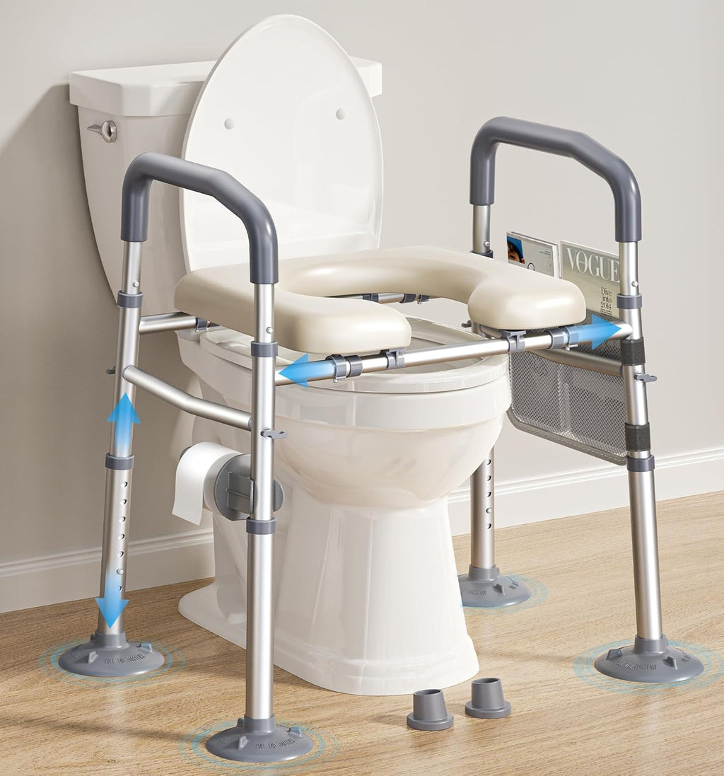 Bluelog Raised Toilet Seat with Handles, Height & Width Adjustable, 400 lb


