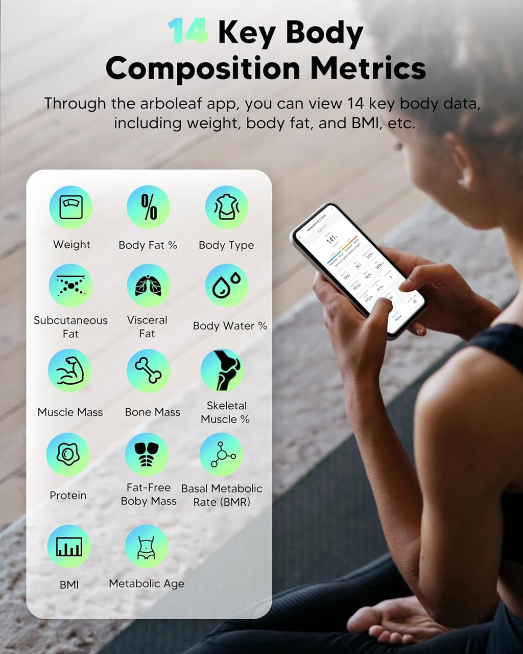 Arboleaf Smart Scale with Bluetooth Body Composition Analyzer, 14 Metrics, BMI

