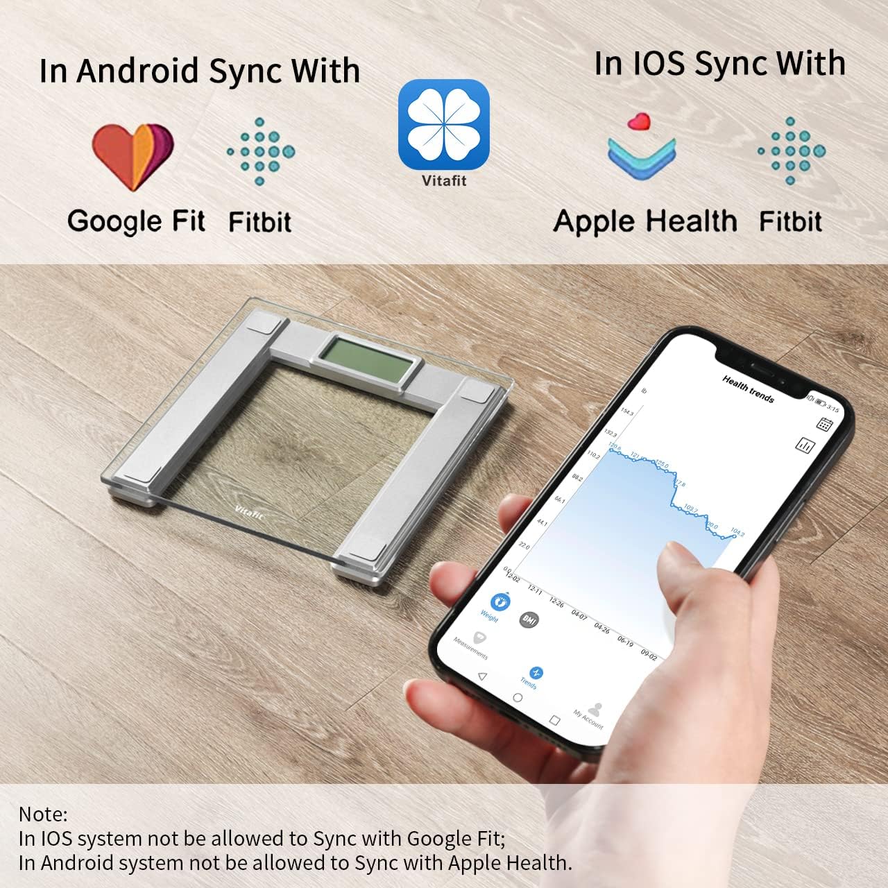 Vitafit Digital Bathroom Scale BMI Smart App Tempered Glass 8mm LCD


