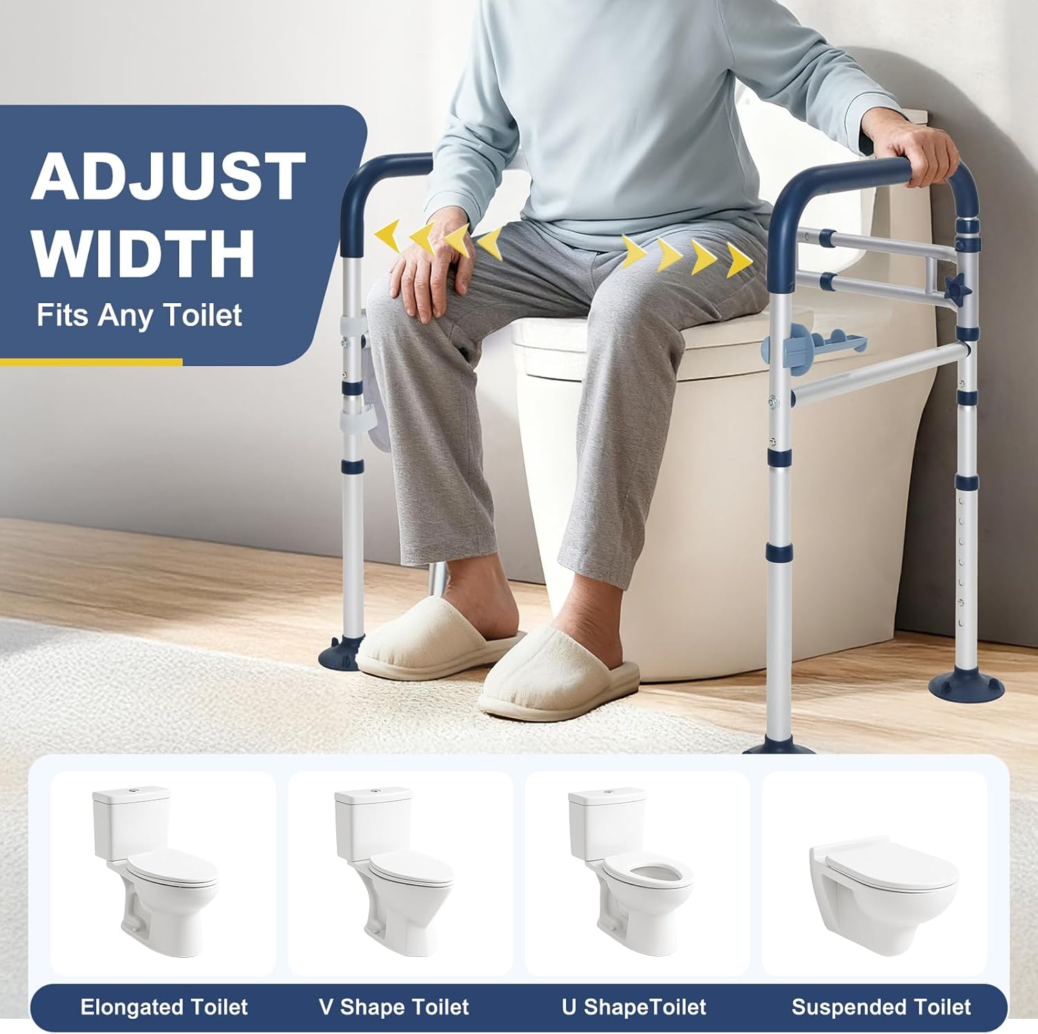 HolyHeal Adjustable Toilet Safety Rails for Seniors, Foldable Non-Slip Handles

