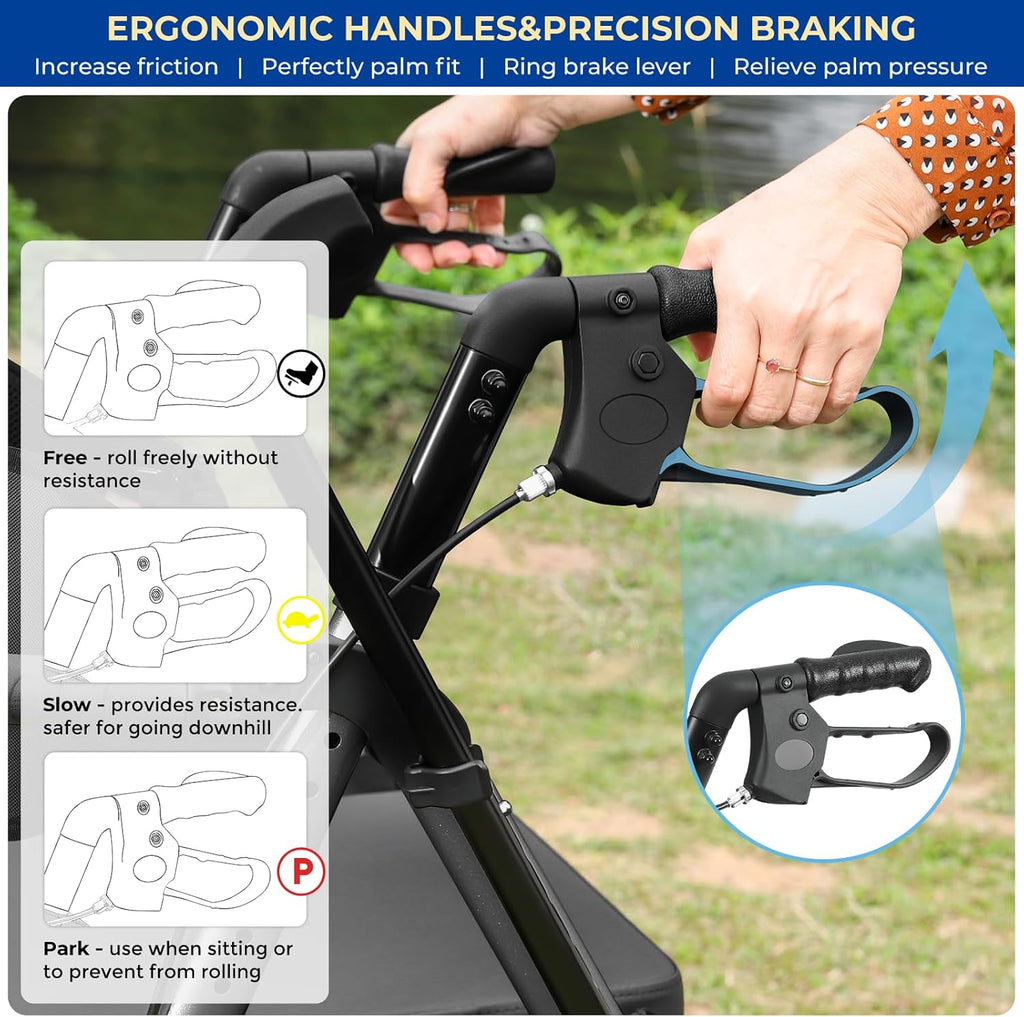 Akoasm Foldable Rollator Walker with Seat, 2-in-1 Wheelchair Combo

