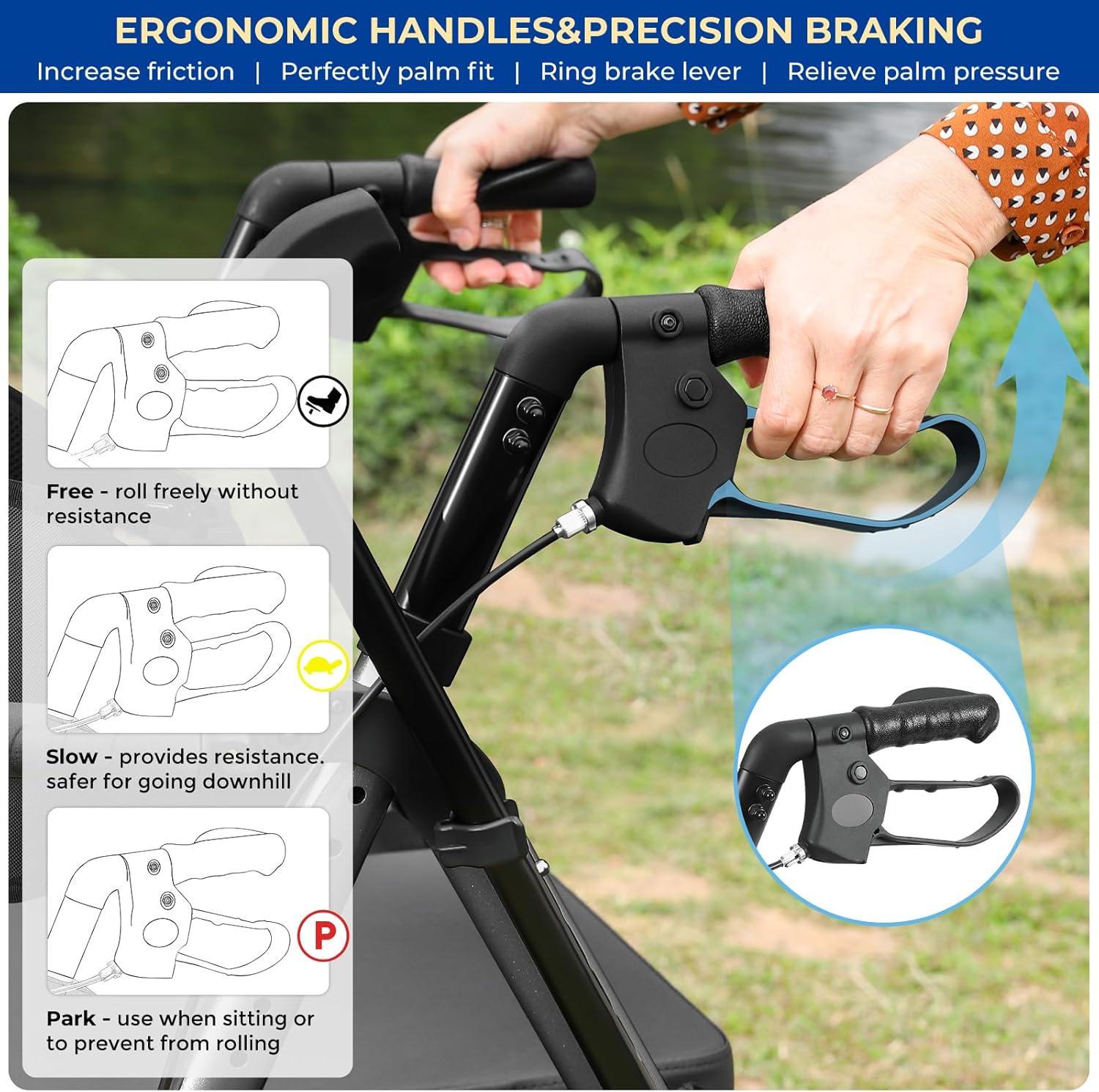 Akoasm Foldable Rollator Walker with Seat, 2-in-1 Wheelchair Combo

