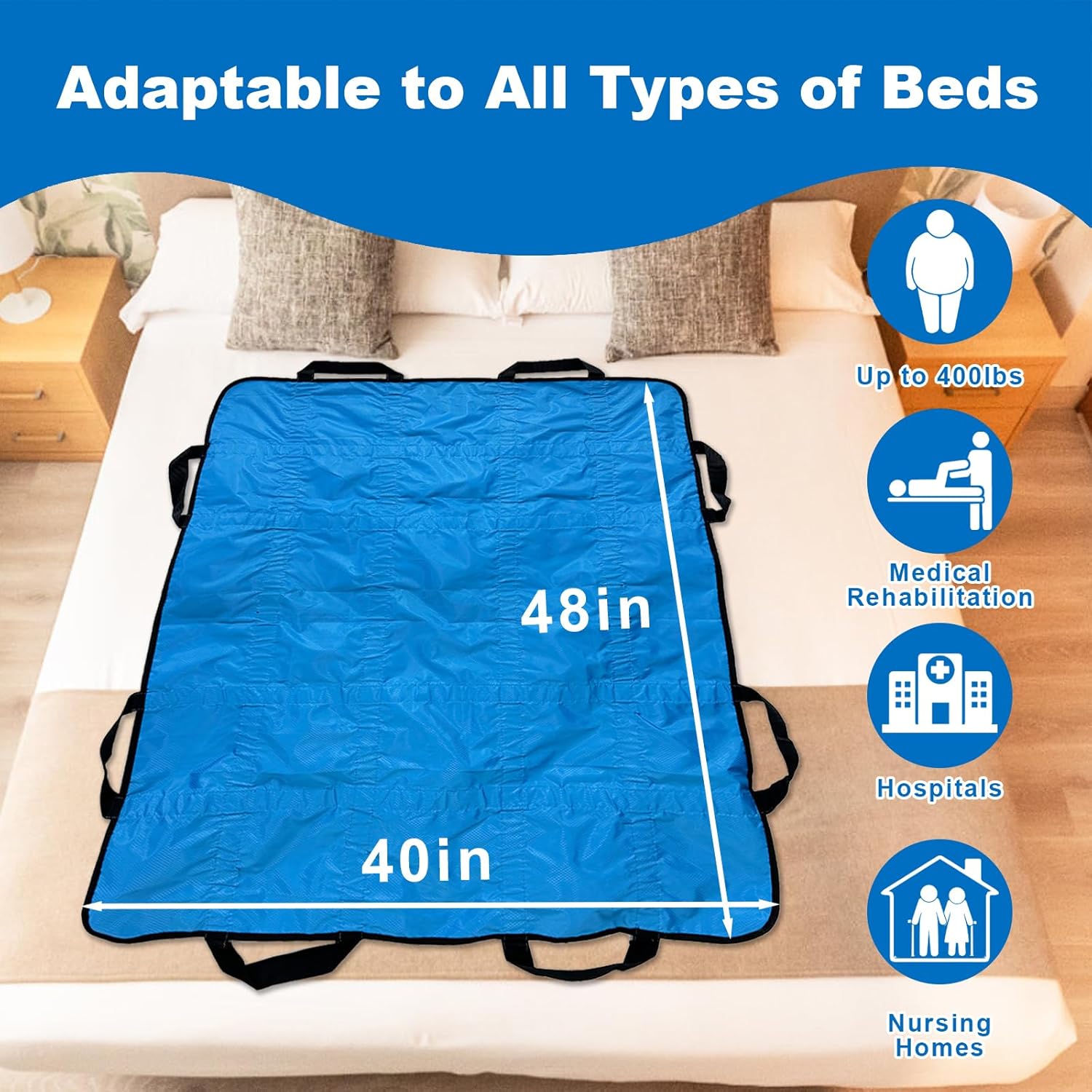 Reusable Patient Transfer Bed Pads with Handles, Washable Slide Sheets for Caregivers

