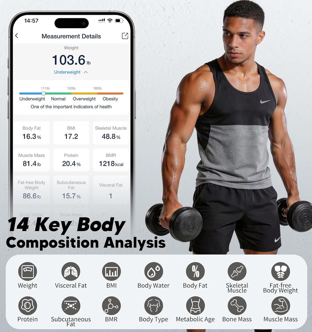 GE Smart Body Weight Scale with 8-in-1 Display, 14-Metric Composition Analysis

