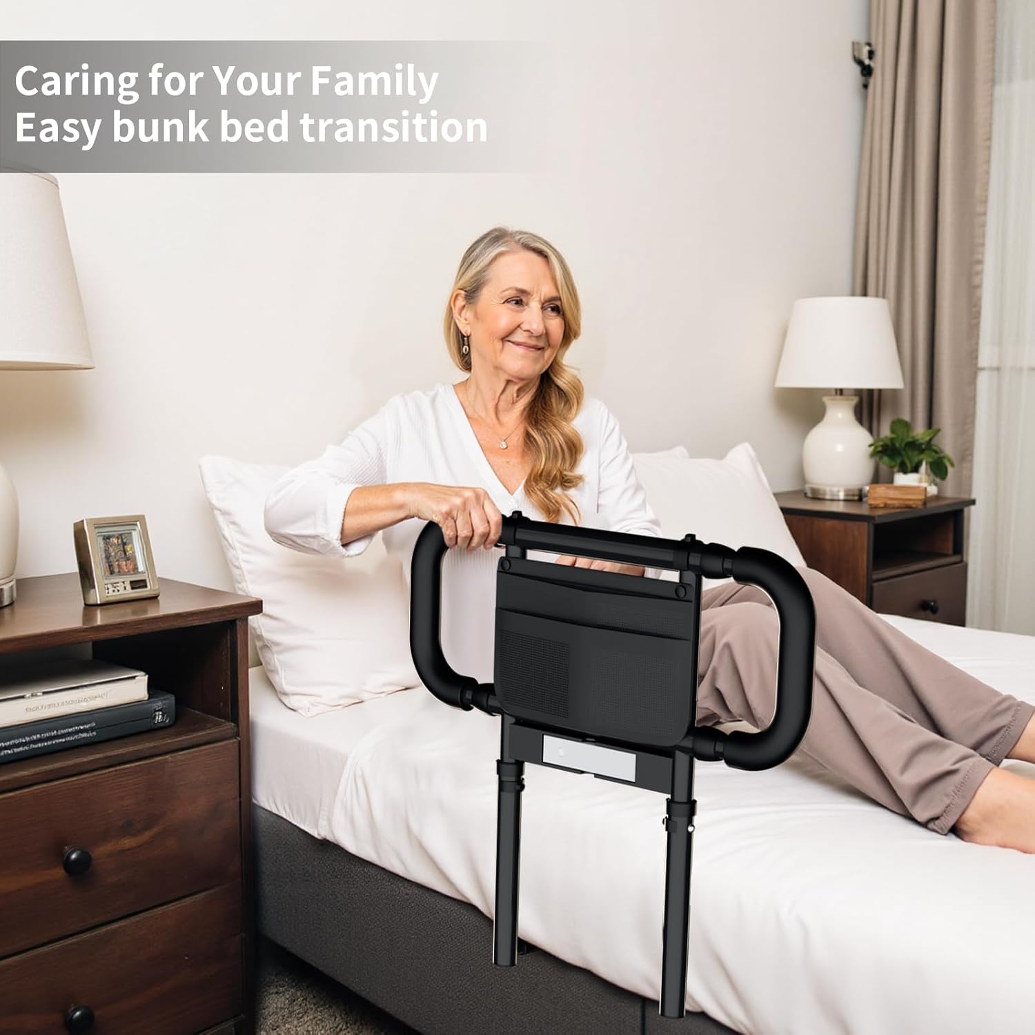 LIUQIBAX Bed Rails for Elderly Adults Safety Grab Bars Motion Sensor Light, 300 lb

