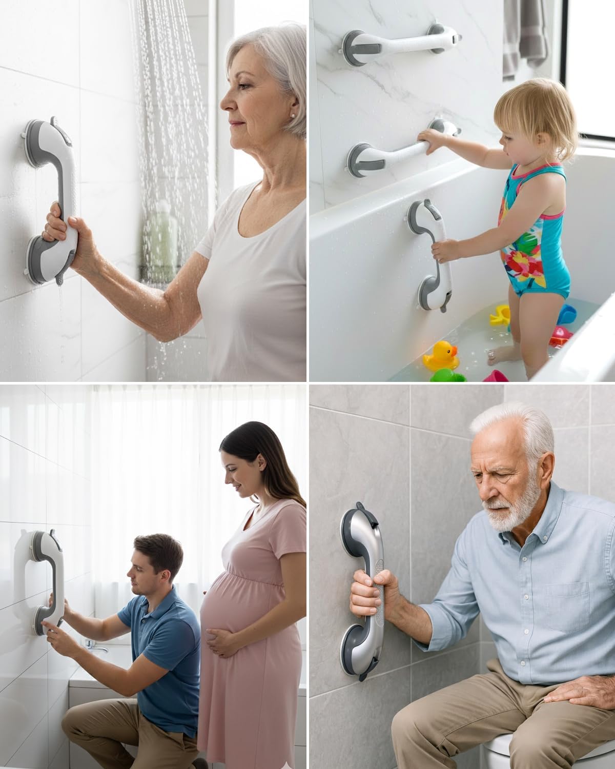 Suction Grab Bar for Shower and Bathtub Safety Handle, Tool-Free No-Drill


