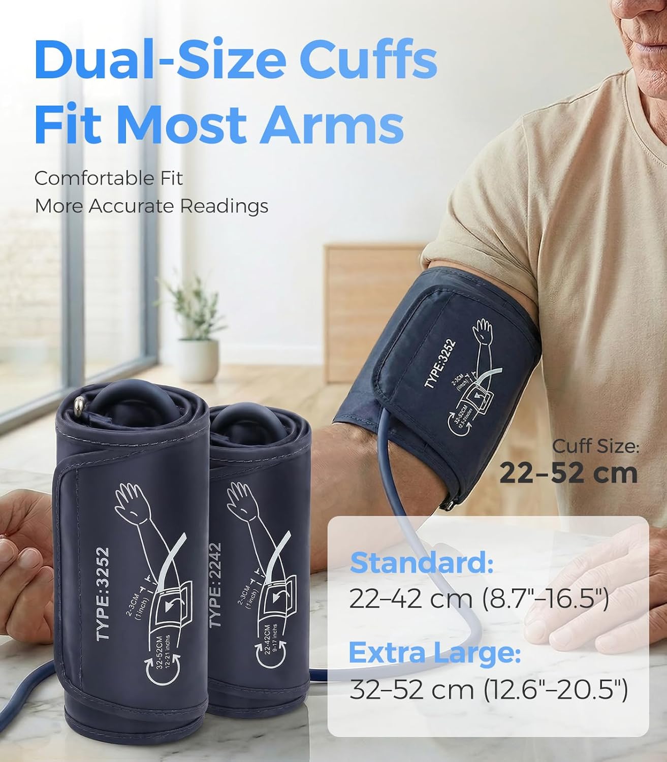 Automatic Upper Arm Blood Pressure Monitor for Home, Backlit LCD, 3 Users Memory

