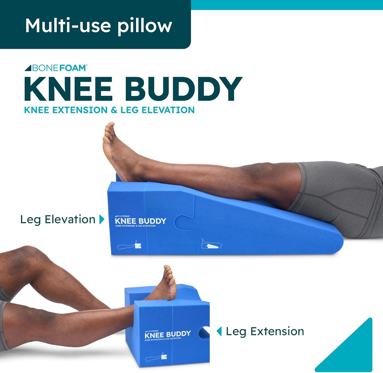 BoneFoam Knee Buddy Extension & Elevation Rehab Pillow for Post-Knee Surgery

