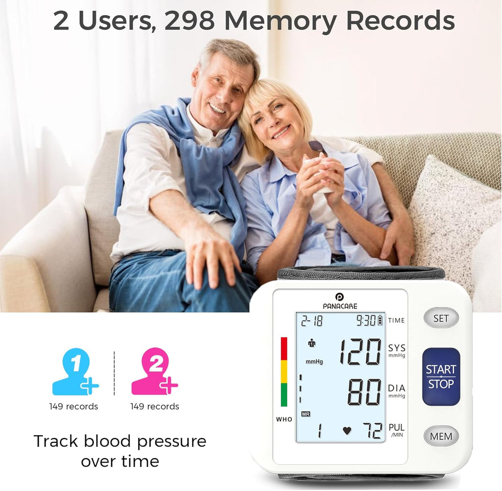 Wrist Blood Pressure Monitor for Home Use, Large Backlit LCD, Portable Case

