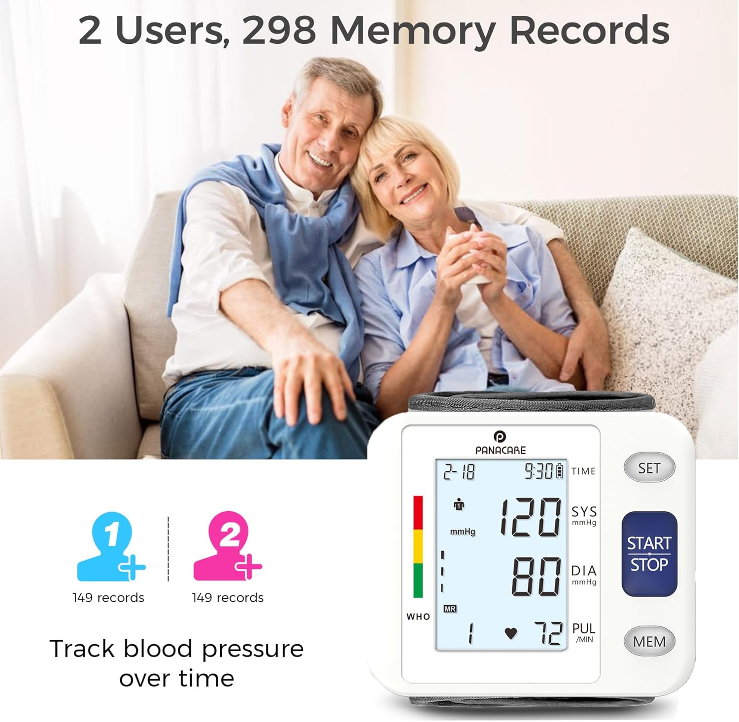 Wrist Blood Pressure Monitor for Home Use, Large Backlit LCD, Portable Case

