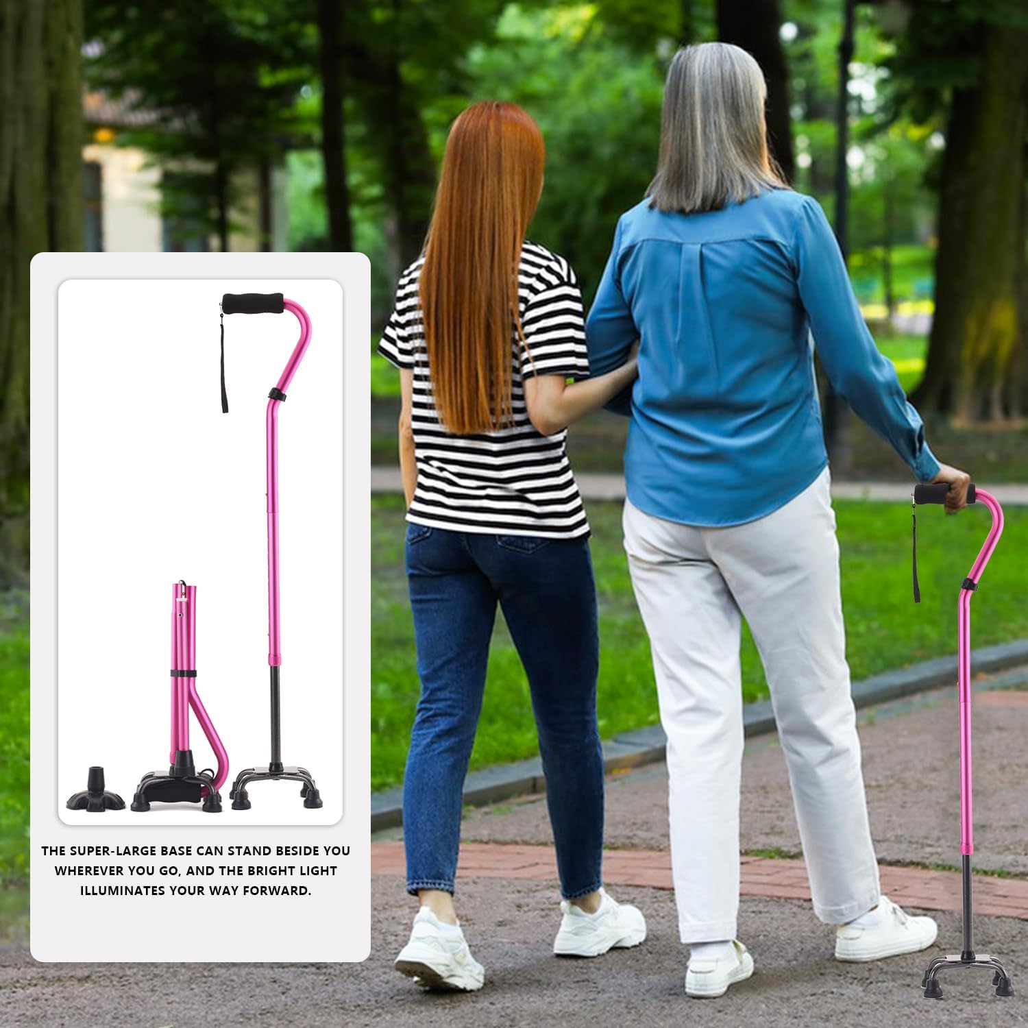LIXIANG Quad Walking Cane Foldable Adjustable Aluminum Non-Slip Foam Handle

