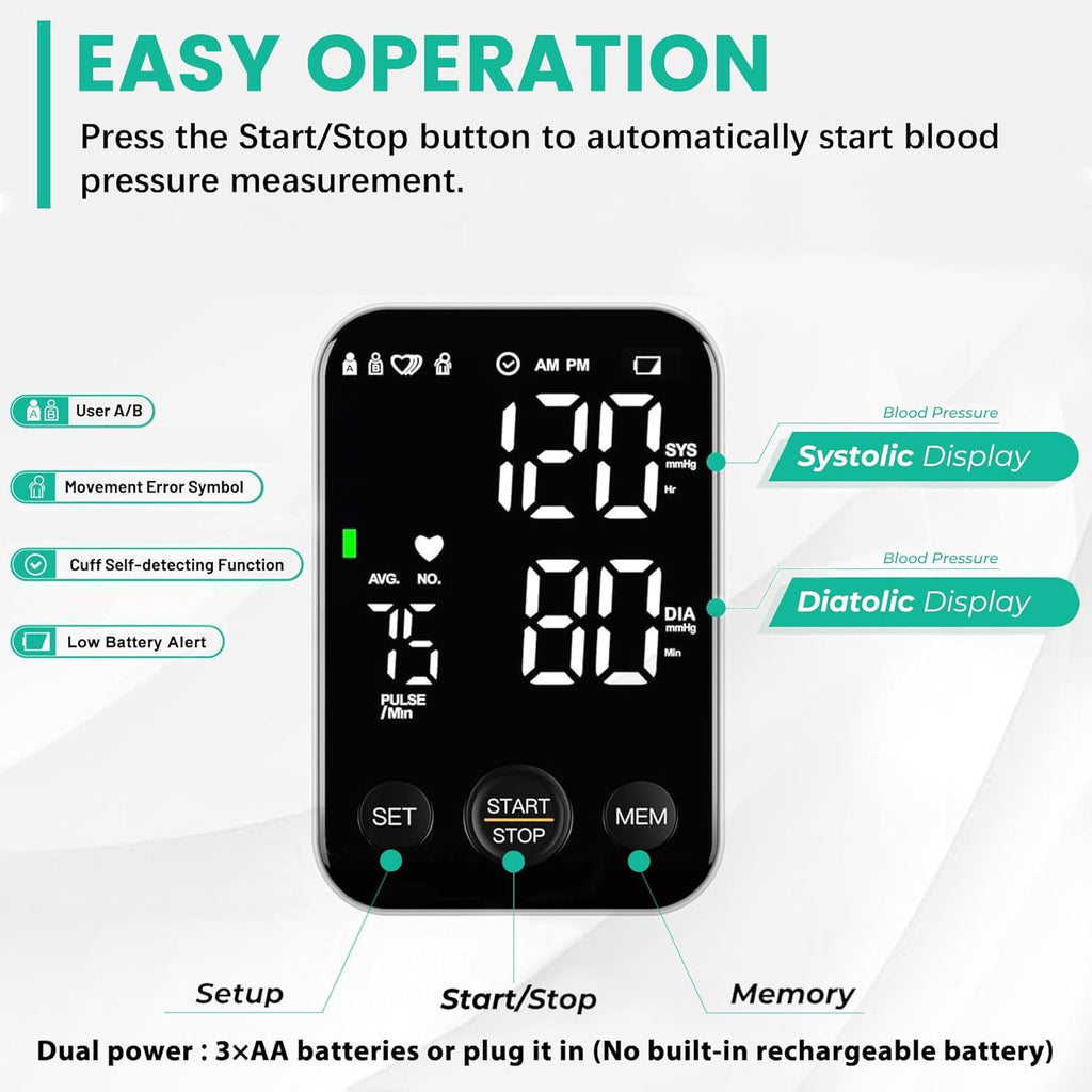 Oklar Upper Arm Blood Pressure Monitor, One-Button BP Machine with LED Display

