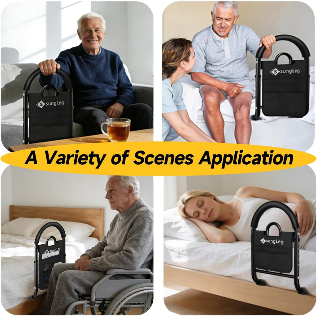 Adjustable Bed Assist Rail for Seniors, Non-Slip Handle, Storage Pocket, 350 lb

