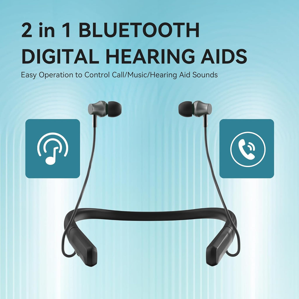 Bluetooth Rechargeable Neckband Hearing Aid Amplifier with Volume Control

