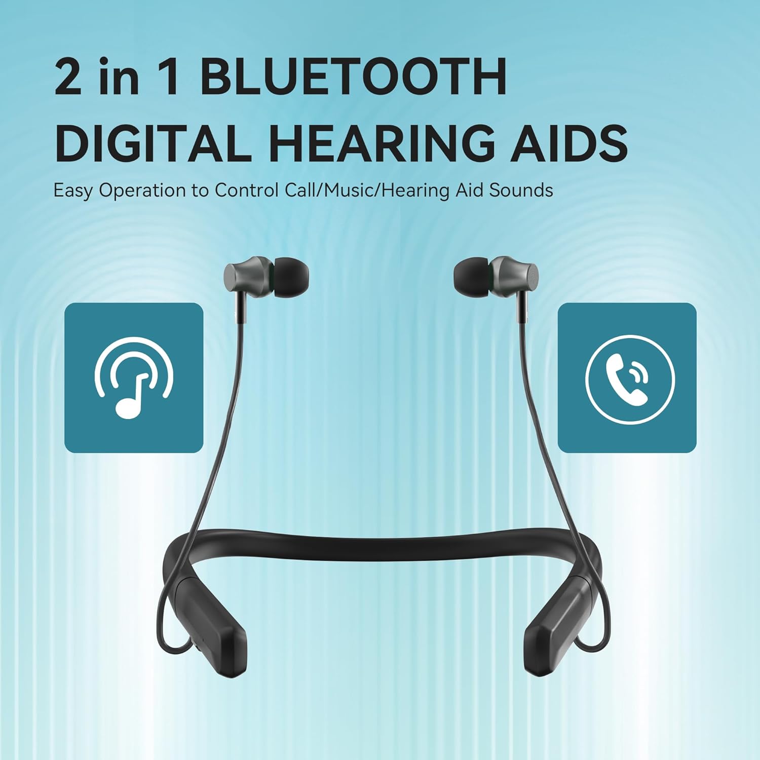 Bluetooth Rechargeable Neckband Hearing Aid Amplifier with Volume Control

