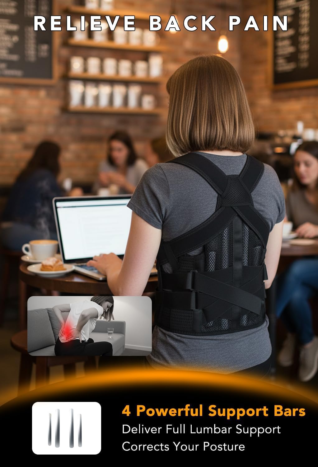 SUPERIOS SUPPORT Posture Corrector Back Brace, X-Back Lumbar Support

