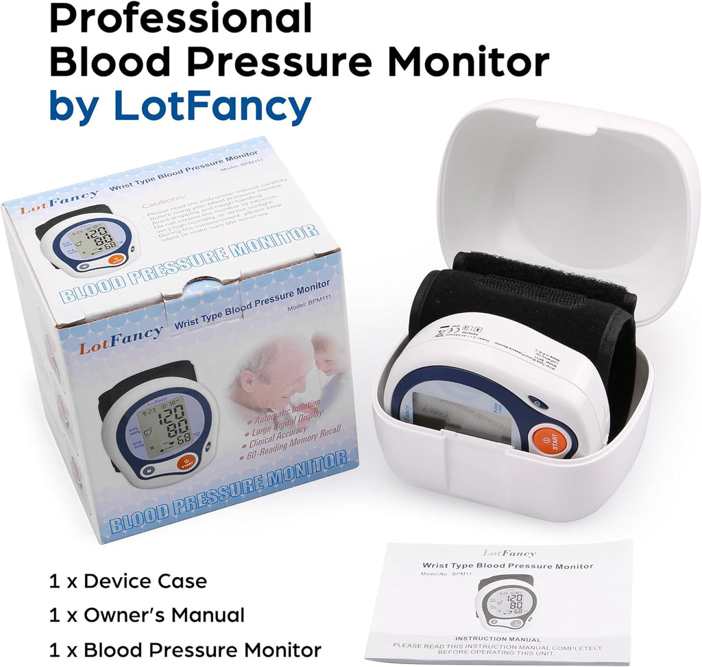 LotFancy Digital Automatic Wrist Blood Pressure Monitor with Carrying Case

