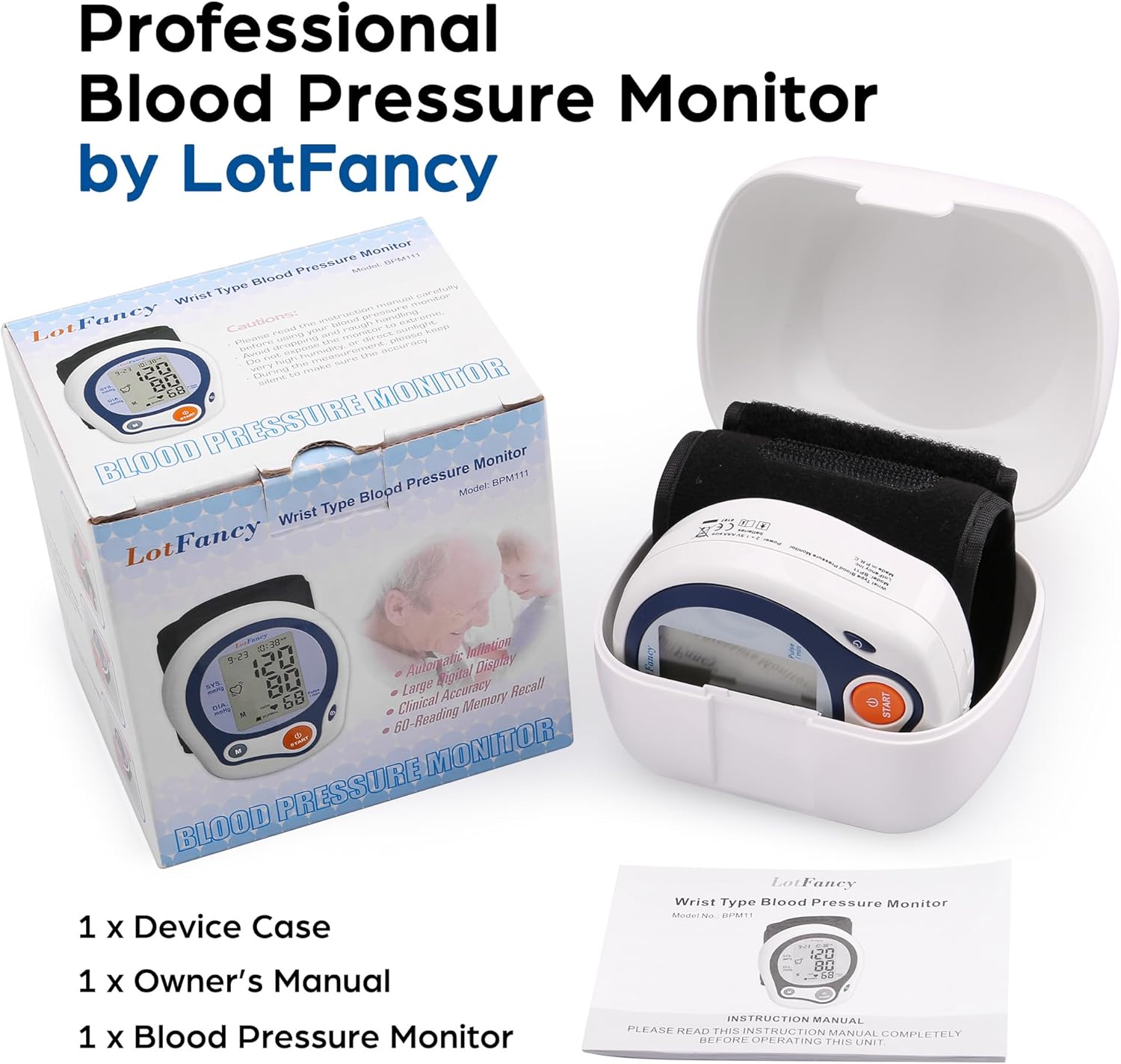 LotFancy Digital Automatic Wrist Blood Pressure Monitor with Carrying Case

